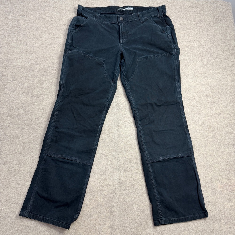 Carhartt Loose Fit Double Front Work Pants Black Canvas Carpenter Trousers 14